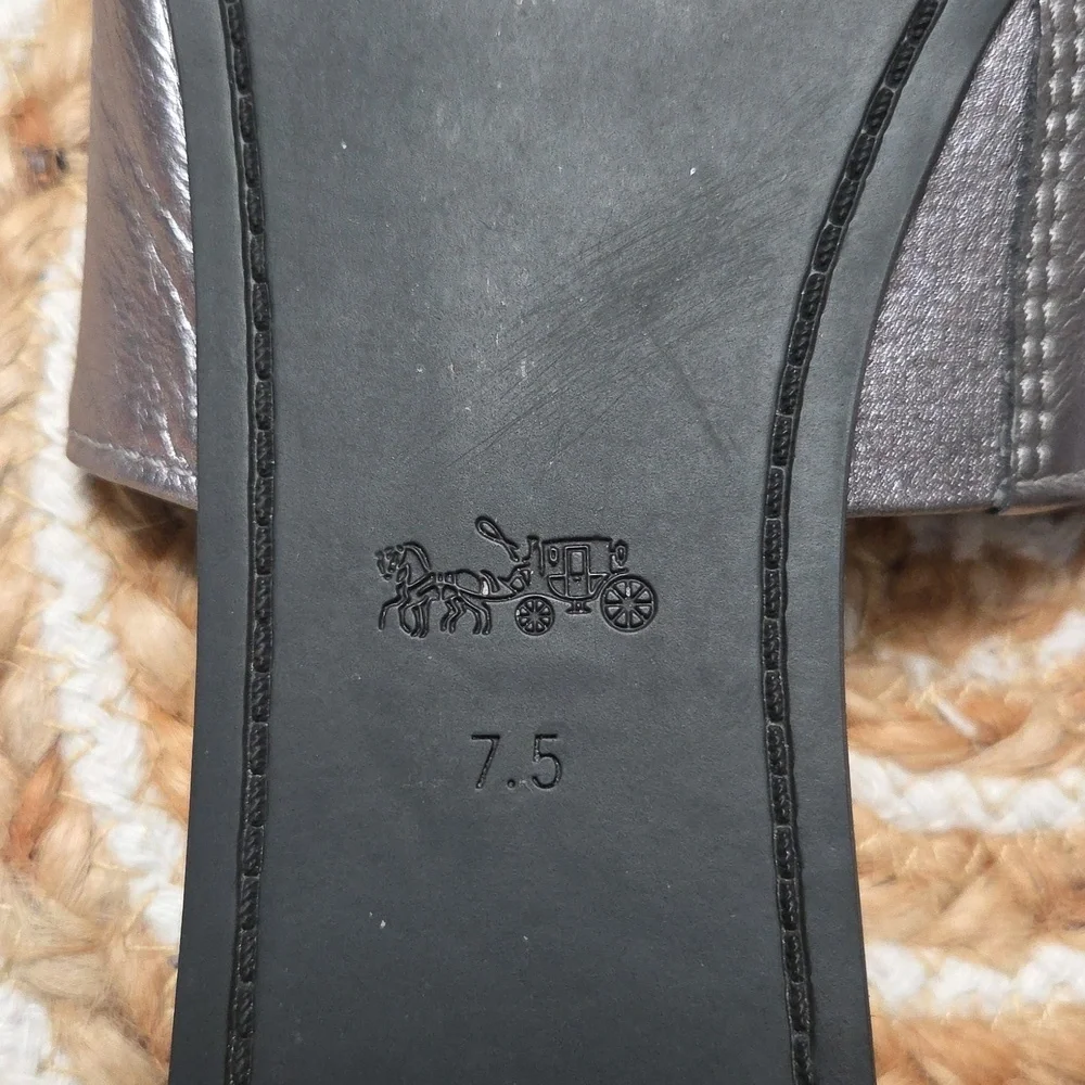 Coach Tassle Bow Slide Metallic Silver, Size 7.5